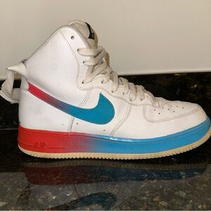 Nike Air Force 1 High White Gradient Blue Fury Ember Glow Red CJ0525-100 sz 10